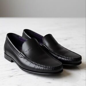 Ted Baker London SIMEEN Black Leather Loafers Mens 10 Dress Shoes Whipstitch